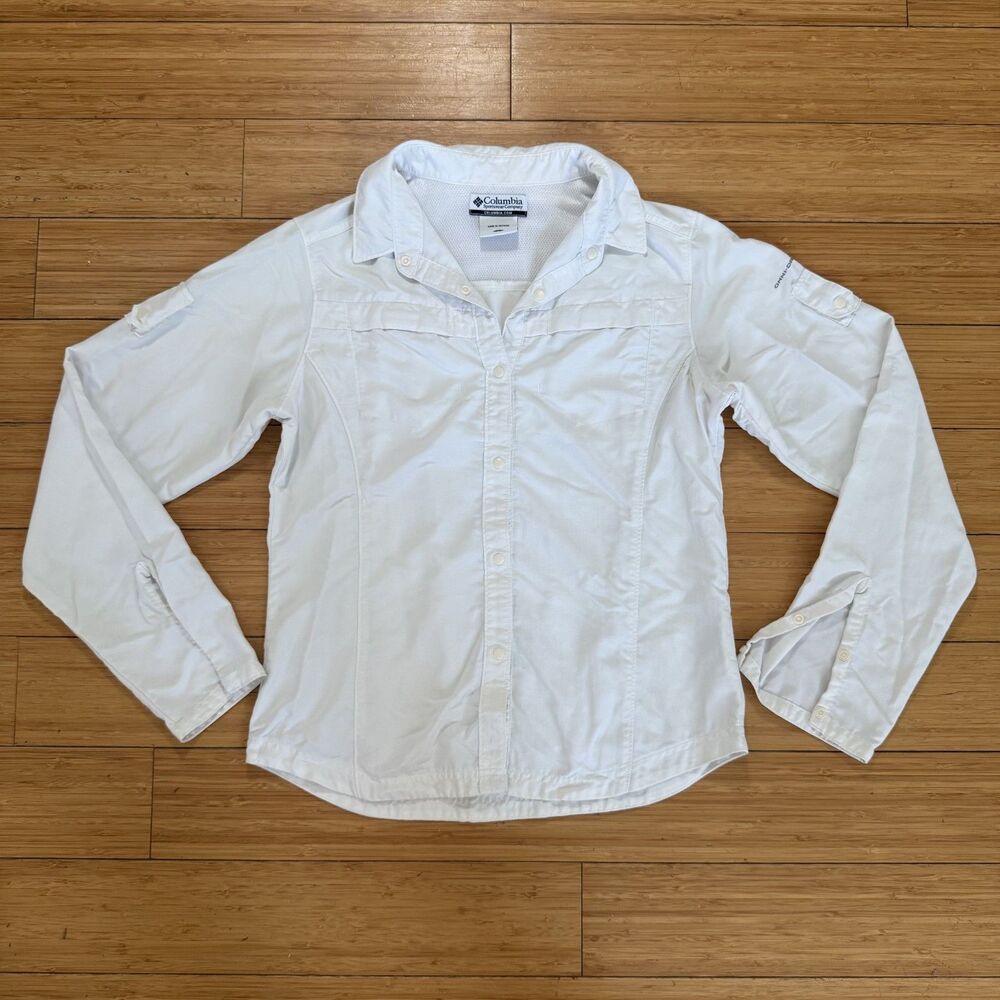 Kids Columbia White Button Front Long Sleeve Shirt Girls L Petite Outdoor